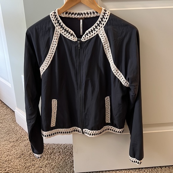 Free People Crochet Inset Baseball Bomber - Picture 5 of 13